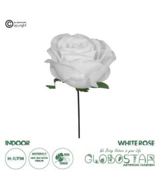 GloboStar® 09077 Τεχνητό Φυτό Διακοσμητικό Τριαντάφυλλο Λευκό M8cm x Υ20cm Π8cm